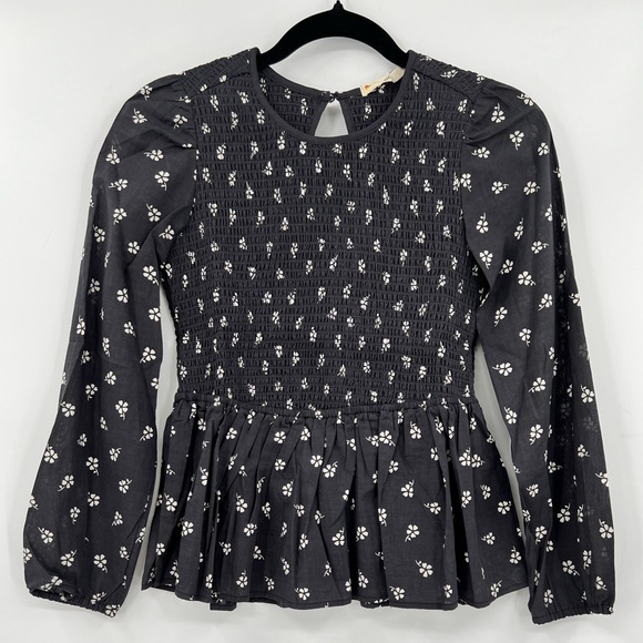 🆕 NWOT Marine Layer Gabrielle Smock Top in Black Modern Ditsy Floral Flower - Picture 6 of 15